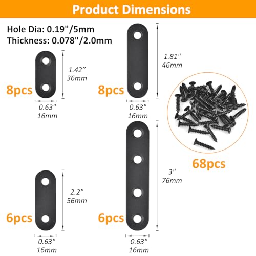 ALLWIN 28-Piece Metal Wood Mending Plates Set with 4 Sizes and Screws for Furniture Repair