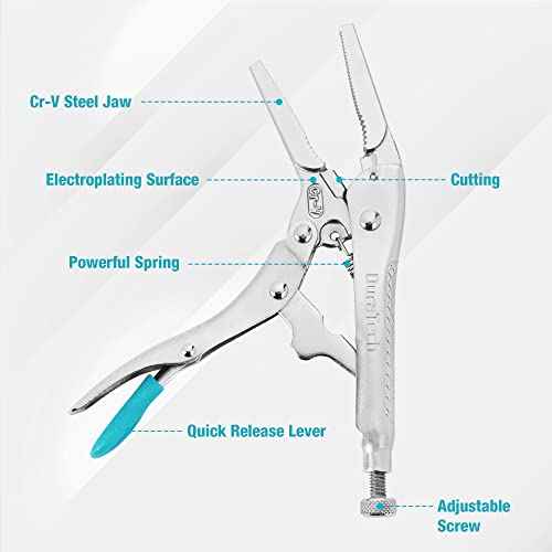 DURATECH 6-1/2Inch Long Nose Locking Pliers, Premium Cr-V Construction, Long Nose Pliers with Wire Cutter for Easy Access to Hard to Reach Areas