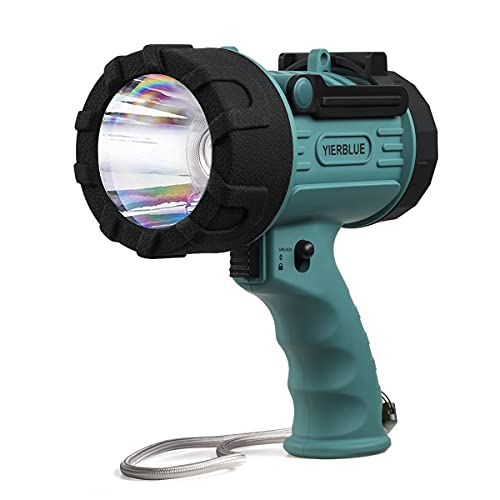 YIERBLUE Green Rechargeable LED Spotlight Waterproof Handheld Searchlight with Red Filter