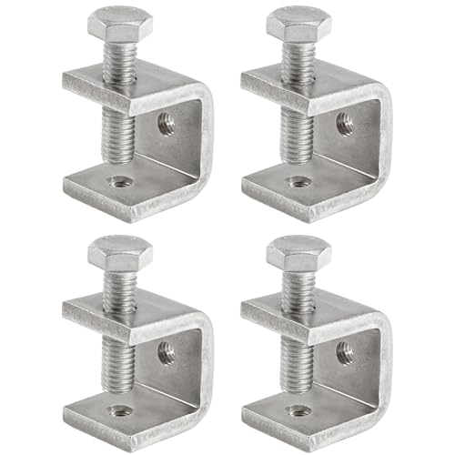 Mini C Clamps Stainless Steel 0.83 Inch for Working, Heavy Duty Small U Clamps for Metal Mounting, Universal Desk Clamp with Stable Wide Jaw Opening/I-Beam Design (4pcs)