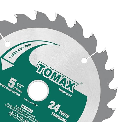 TOMAX 2 Pack 5-1/2 Inch 24 Tooth ATB General Purpose and Trimming Saw Blade, Cordless Trim Saw Blade with 5/8-Inch Arbor (1/2-Inch and 10-mm Reducer Bushings Include)