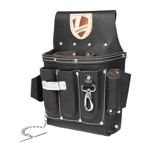 Heavy-Duty Full Grain Leather Tool Belt for Electricians ? Multi-Pouch Construction Work Gear with Key Clip, Durable Carpenter Utility Belt for Men (Style 2, Standard)