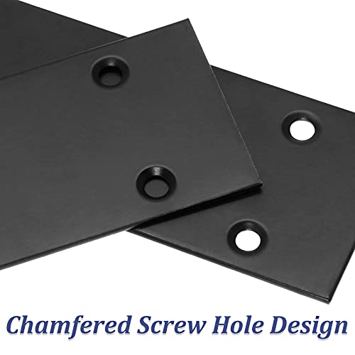 Black Flat Straight Brace Brackets 6.6 x 1.9 Inches, 4 Pack - Stainless Steel Reinforcement Plates