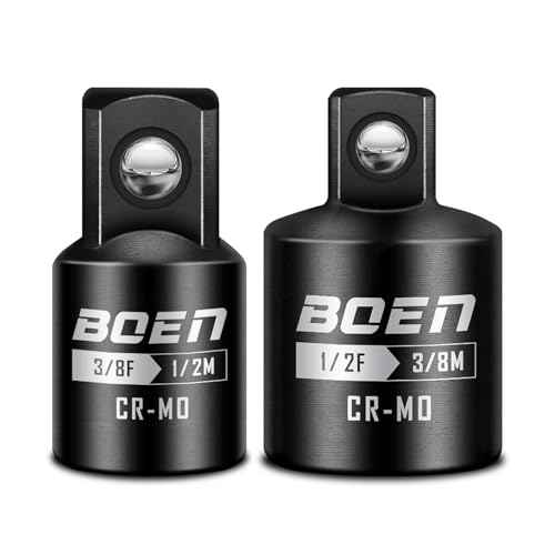 boen 2-Pieces Impact Socket Adapter and Reducer Set, 3/8"F to 1/2"M Adapter & 1/2"F to 3/8"M Reducer, Standard Square Driver & Wrench Conversion Kit, CR-MO Steel