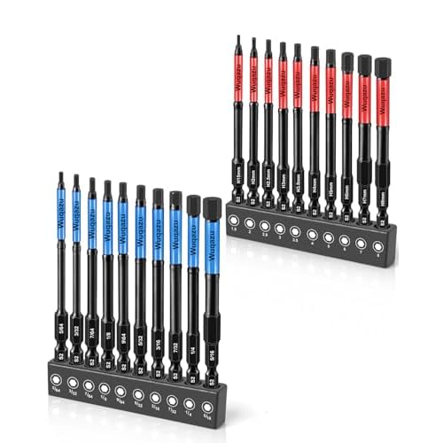 20PCS 4" Hex Bit Set (Metric & SAE), High-Torque Impact Allen Bits, Premium S2 Steel 1/4" Hex-Shank, Magnetic CNC Tips for Impact Drivers & Drills