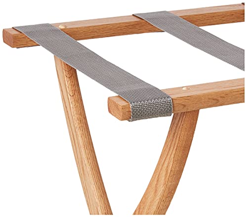 Wooden Mallet® Designer Curve Leg Luggage Rack, Grey Straps, Light Oak