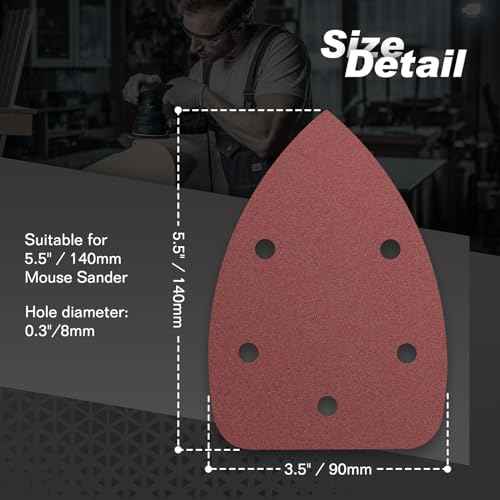 50PCS Mouse Detail Sander Sandpaper, 40 Grits Triangle Sanding Pads, 5 Holes Sanding Sheets Sandpaper Assortment, Sander Pads Sander Paper Mouse Sand Paper for Sanding Polishing