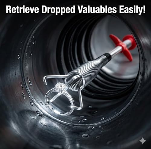 Domejo 63 Inch Flexible Drain Clog Remover Tool with 4-Prong Grabber for Kitchen & Bathroom Sinks