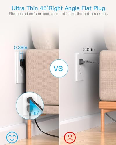 HANYCONY 5Ft Flat Power Strip Surge Protector with 12 Outlets & USB C