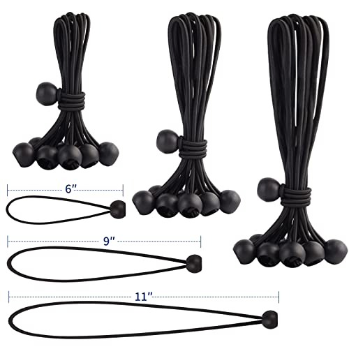 Black 30PCS Heavy Duty Ball Bungee Cords 6-11 Inch Tarp Canopy Tie Down Set