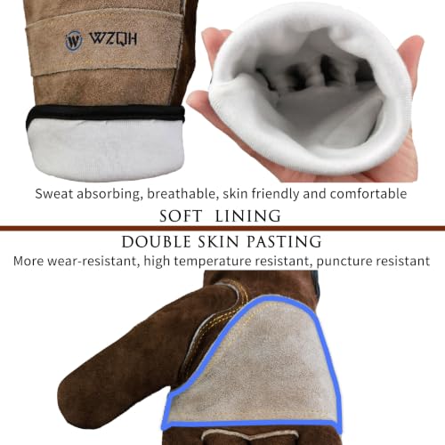 WZQH Heavy Duty Leather Work Gloves Large - Grey for Gardening, Welding & DIY