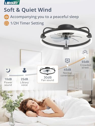 LEDIARY 20-Inch Black Ceiling Fan with Remote and Stepless Dimming