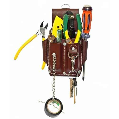 Ap-Leather Pro-5 Electrician Pouch, Leather Tool Pouch, 5 Pocket Pouch with Electrical Tape Holder, Durable Compartments, Tool Pouch with Belt Clip, Dark Brown
