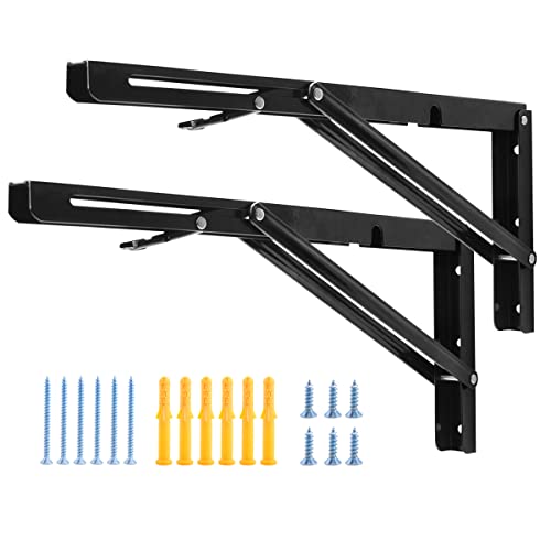 YUMORE 16 Inch Black Folding Heavy Duty Shelf Bracket 2 Pack