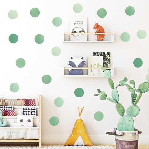 120 Pcs Self-Adhesive Minimalist Gradient Green Dots Wall Stickers - 10 Sheets Tri-Tone Green Dot Vinyl Wall Decals for Living Room, Yoga Studio, Office, Home Decor (Style E)