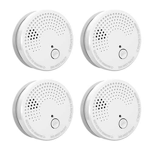 4 Pack Smoke Detector Fire Alarms 9V Battery Operated Photoelectric Sensor Smoke Alarms Easy to Install with Light Sound Warning, Test Button,9V Battery Included Fire Safety for Home Hotel(912-4)