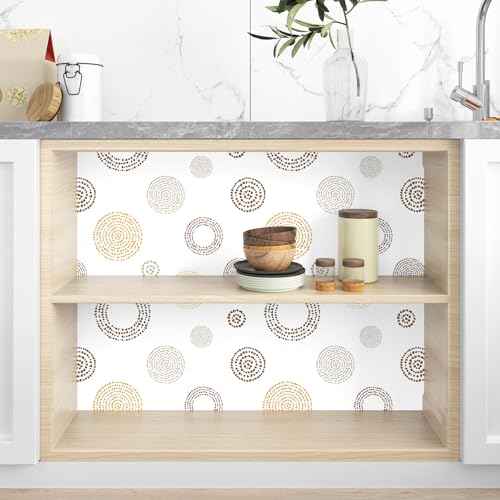 Circle Geometric Peel and Stick Wallpaper Boho Wallpaper White Abstract Wallpapers Renter Friendly Contact Paper for Cabinets and Drawers Vinyl Wall Paper Adhesive Desk Drawer Liner Decor