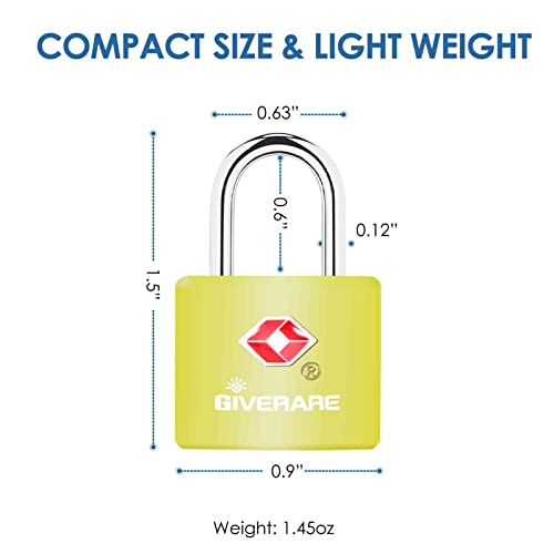 4 Pack TSA Approved Travel Luggage Locks with Keys, Solid Brass Copper Keyed Padlock, ABS Plastic Covered Small Locks for Suitcase, Backpack, Gym Locker, Jewelry Box-by GIVERARE