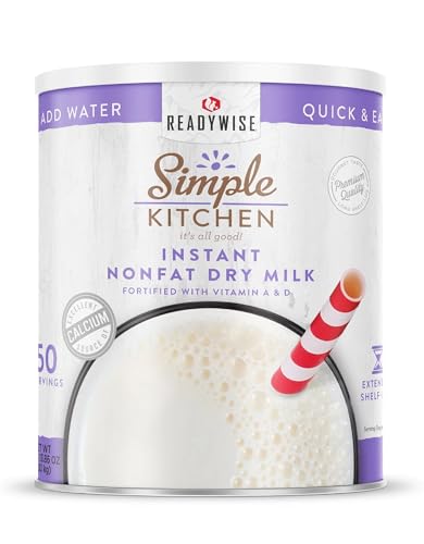 ReadyWise Instant Nonfat Dry Milk Powder 50 Servings for Camping & Emergency