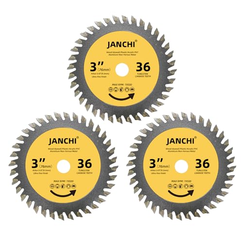 3PACK 3-Inch(75mm) 36T TCT Circular Saw Blade with 3/8-Inch(9.5mm) Arbor, Fast Clean Wood Plastic Cutting Cut-Off Wheel Compatible with Bosch Ridgid Ryobi Milwaukee Dewalt Worx Cut-Off Saw