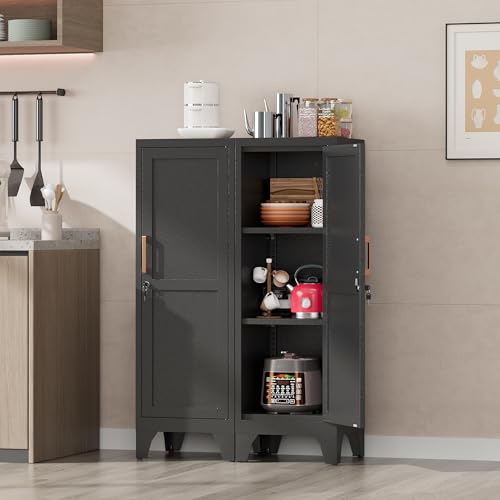 LONGLINK 46-Inch Black Metal Locker Cabinet with Adjustable Shelf and Lock