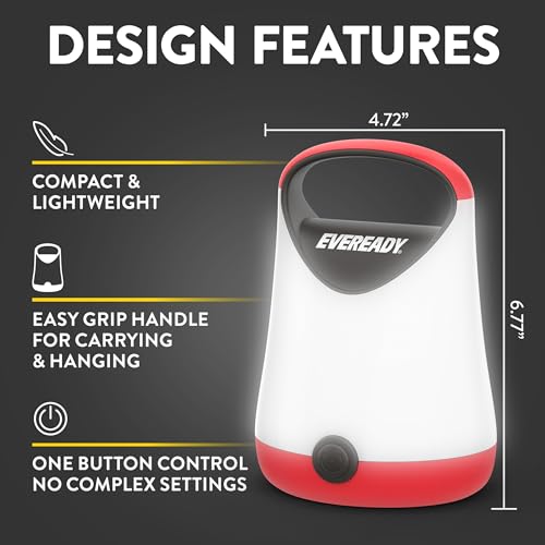 Eveready LED Camping Lantern X-250 100 Hour Bright Tent Light Water-Resistant, 1 Pack Red & Black