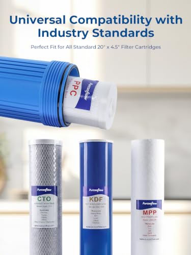 Purcooflow 20 x 4.5 Inch Whole House Water Filter Housing with Bottom Drain - Heavy Duty, BPA-Free, Double O-Ring Seal
