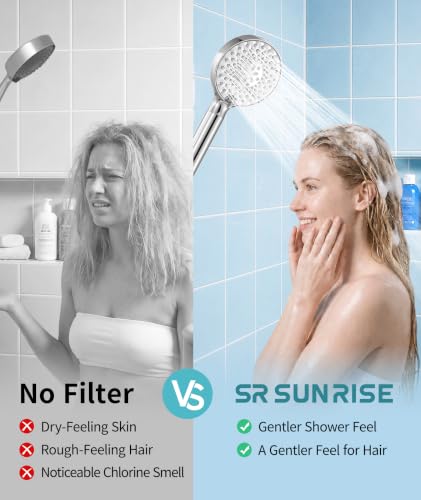 SR SUN RISE Bright Silver Filtered Handheld Shower Head with 9 Spray Modes + 1 Replacement Filter