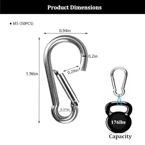 50PCS 2 Inch Spring Snap Hook Carabiner Quick Link Hooks for Outdoor & Camping