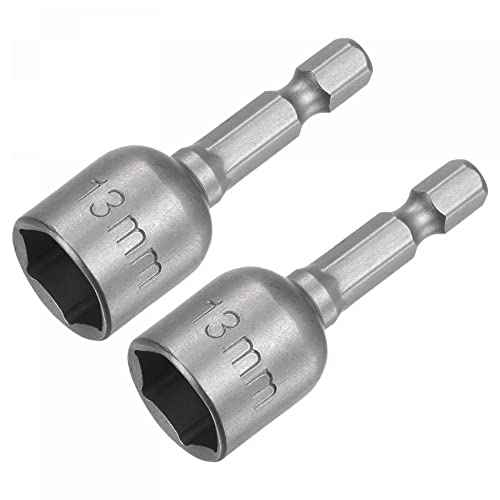 uxcell Quick-Change Nut Driver Bit, 1/4" Hex Shank 13mm Magnetic Nut Setter Drill Bits, 1.89" Length, Metric 2 Pcs