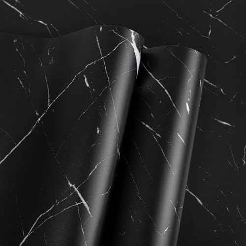 Abyssaly Black Peel and Stick Countertops Waterproof Matte Marble Contact Paper Granite Self Adhesive Vinyl Wrap for Kitchen Cabinets Backsplash Home Decor 15.7" x 118"