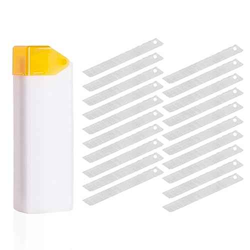 20PCS 9MM Heavy-Duty Carbon Steel Utility Knife Replacement Blades, Snap Off Blades with Blade Breaker and Recycling Box, 9mm Cutting Blades, 60 Degree