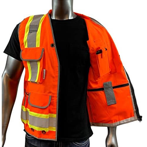 REXZUS A Reflective Vest Class 2 Heavy Woven Two Tone Engineer Hi Viz Safety Vest 3M 8712 Tape