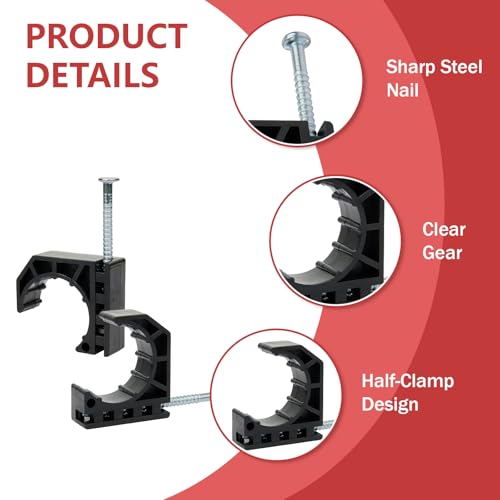 (Pack of 50) EFIELD 1/2-inch Black Color Half Clamp Fixture, J-Hook with Nail For 1/2" PEX Tubing/Pipe Support,(PPSU1807019)