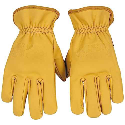 Klein Tools 60602 Work Gloves, Premium Cowhide Leather Gloves, Abrasion-Resistant Split Leather Palm Patch, Small