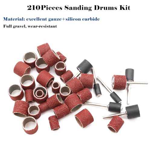 Tnisesm Aluminum Oxide Sanding Drum Set,Including 198 Pieces 80 120 240Grit Drum Sander Sanding Sleeves and 12 Pieces Drum Mandrels for Dremel Rotary Tool,Sanding Drums with Box