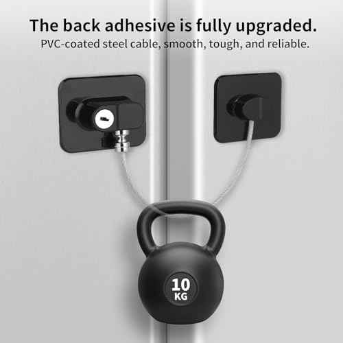 Fridge Lock with Key, Safety Lock for Refrigerator, Cabinet, Drawer, Window ? Easy to Install, No Drilling(2 Pack, Rectangle Black)