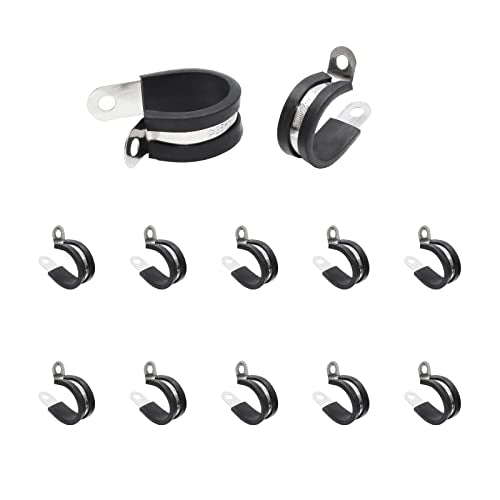 12pcs 1 inch (25mm) Cable Clamps, Stainless Steel Wire Clamps, Rubber Cushioned Insulated Clamp Metal Conduit Clamp for Pipes, Tubes, Hose, Wiring, Cables