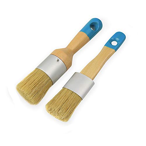 MAXMAN Chalk Paint Brushes for Furniture, 2 Pack Small Wax Brush Set, Stencil Brush, Professional Natural Bristle Brushes for All Furniture Paint and Fusion Mineral Paint, Milk Paint, No Shedding