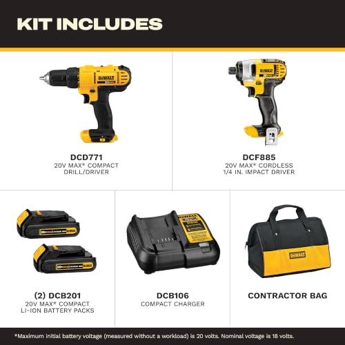 DEWALT 20V MAX Cordless Drill and Impact Driver Set, Compact & Powerful