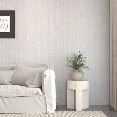 VaryPaper Light Grey Striped Grasscloth Peel and Stick Wallpaper Fabric Wallpaper Waterproof Self Adhesive Removable Herringbone Grass Cloth Contact Paper for Cabinet Bedroom Accent Wall 15.7''x78.7''