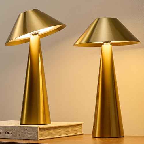 Bojim 2 Pack Rechargeable Cordless Table Lamp, Gold LED Battery Operated Wireless Table Lights, Touch for Color Changing Dimmable, IP54 Waterproof for Restaurant, Dining, Outdoor, Patio, Outside