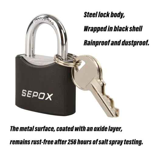 SEPOX¢ç 2Pcs 1-9/16" All-Weather Outdoor Padlocks Keyed Alike, Cut-Proof Shackle, Solid Steel Lock, Heavy-Duty with Black Cover, Design for Gate Fence Cabinet Toolbox School Gym Locker with Same Key