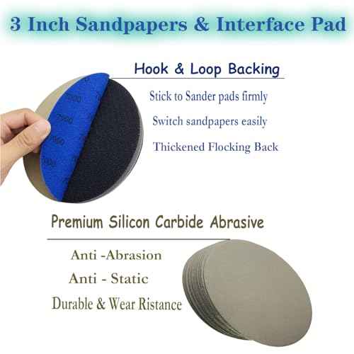 3 Inch Sanding Discs, 50pcs 3000 Grit Premium Silicon Carbide Sandpaper, Wet Dry Hook and Loop Sand Paper for Wood Metal or Auto