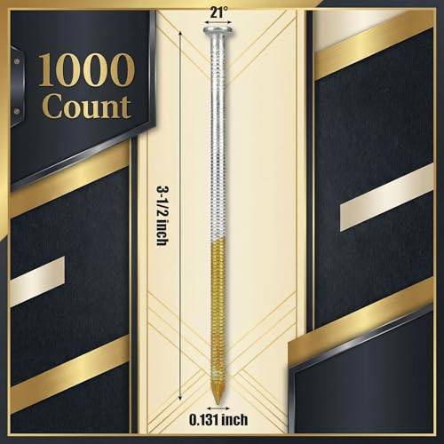 Therwen 1000 Count 3-1/2 Inch x 0.131 Inch 21 Degree Ring Shank Framing Nails