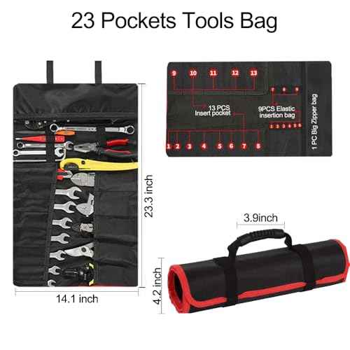 23 Pocket Tool Bag Roll Up, Tool Organizer for Men gift, Portable Tool Storage with Zipper Pouch, Compact Small Toolbag for Handyman RV Owners, Birthday Gifts