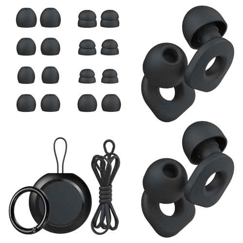 2 Pairs of Ear Plugs for Sleeping,Reusable Hearing Protection Earplugs with 8 Pairs Ear Tips & One Connector Cord,Soft Ear Plugs for Noise Reduction,Concert,Musician & Work - 25dB-30dB