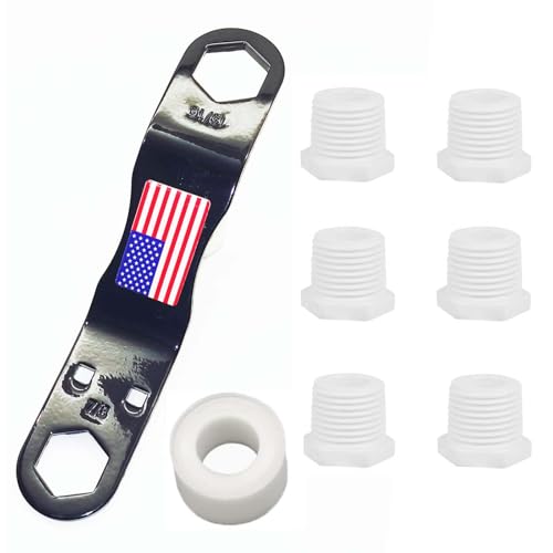 RV Water Heater Drain Plug Kit with Flag & Angled Wrench - 8 Piece Replacement Set