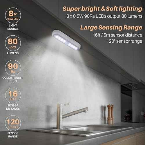 STAR-SPANGLED 3 Pack 7¡± Motion Sensor Lights Indoor Battery Operated, Stick on LED Light for Closet, Stairs, Under Cabinet, Cool White