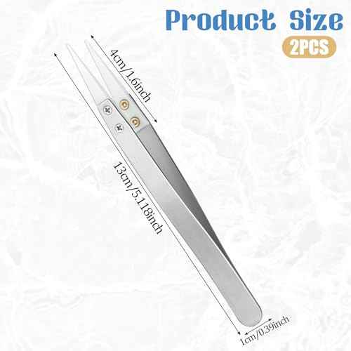 Ceramic Tweezers, 2pcs Stainless Steel Ceramic Precision Tweezers for Electronics, Non-Conductive Anti Static High Temperature Resistant Fine Point Tweezers for Precision Electrical Operation